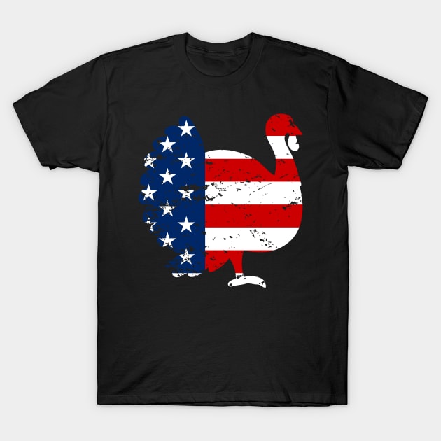 Patriotic Turkey American Flag Distressed Thanksgiving T-Shirt by CMDesign